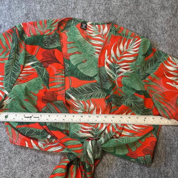 SHEIN Curve Womens Tropical Print Knot Front Crop Blouse 2X Beachy Summer NWOT - Picture 13 of 16